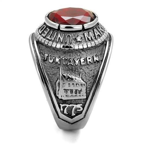 US Marines Ring for Men Women Unisex Stainless Steel Military Ring in Silver with Red Stone Rock - Jewelry Store by Erik Rayo