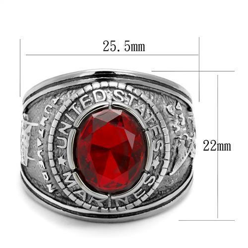 US Marines Ring for Men Women Unisex Stainless Steel Military Ring in Silver with Red Stone Rock - Jewelry Store by Erik Rayo