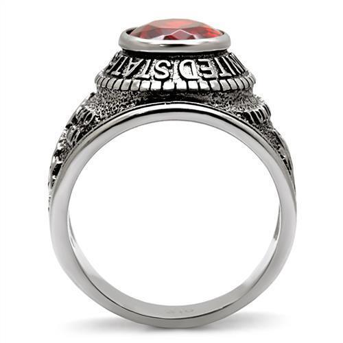 US Marines Ring for Men Women Unisex Stainless Steel Military Ring in Silver with Red Stone Rock - Jewelry Store by Erik Rayo