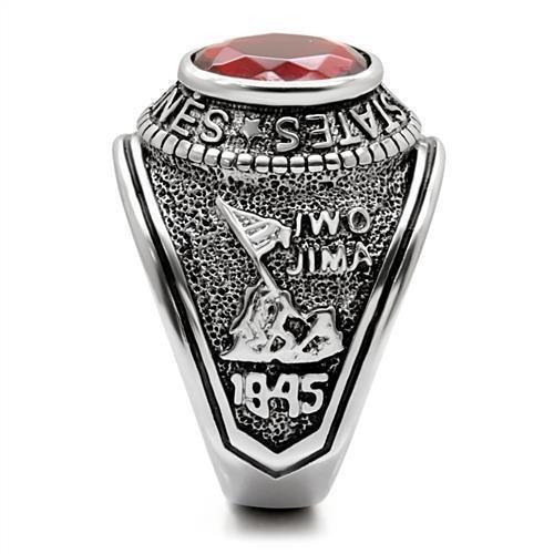US Marines Ring for Men Women Unisex Stainless Steel Military Ring in Silver with Red Stone Rock - Jewelry Store by Erik Rayo