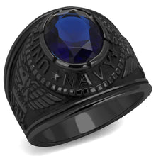 Load image into Gallery viewer, Black Navy Ring for Men and Women Unisex 316L Stainless Steel Military Class Ring with Blue Stone Rock - Jewelry Store by Erik Rayo
