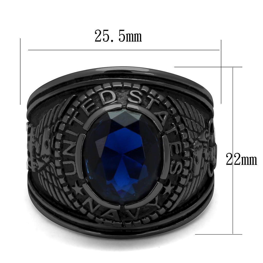 Black Navy Ring for Men and Women Unisex 316L Stainless Steel Military Class Ring with Blue Stone Rock - Jewelry Store by Erik Rayo