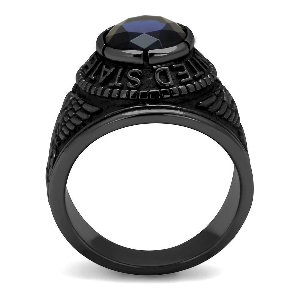 Black Navy Ring for Men and Women Unisex 316L Stainless Steel Military Class Ring with Blue Stone Rock - Jewelry Store by Erik Rayo