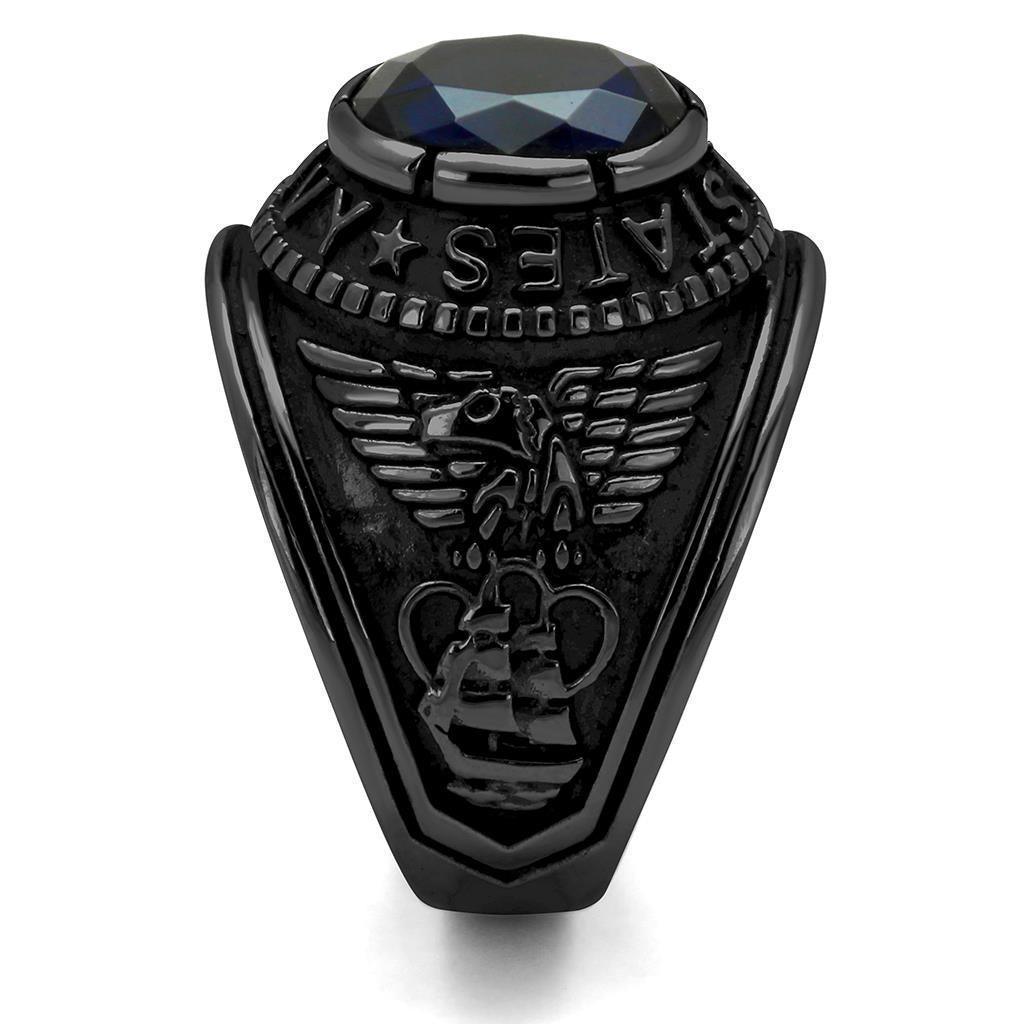 Black Navy Ring for Men and Women Unisex 316L Stainless Steel Military Class Ring with Blue Stone Rock - Jewelry Store by Erik Rayo