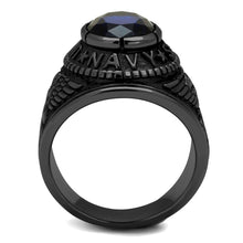 Load image into Gallery viewer, US Navy Ring for Men and Women Unisex 316L Stainless Steel Military Patriotic Ring in Black with Blue Stone Rock - Jewelry Store by Erik Rayo
