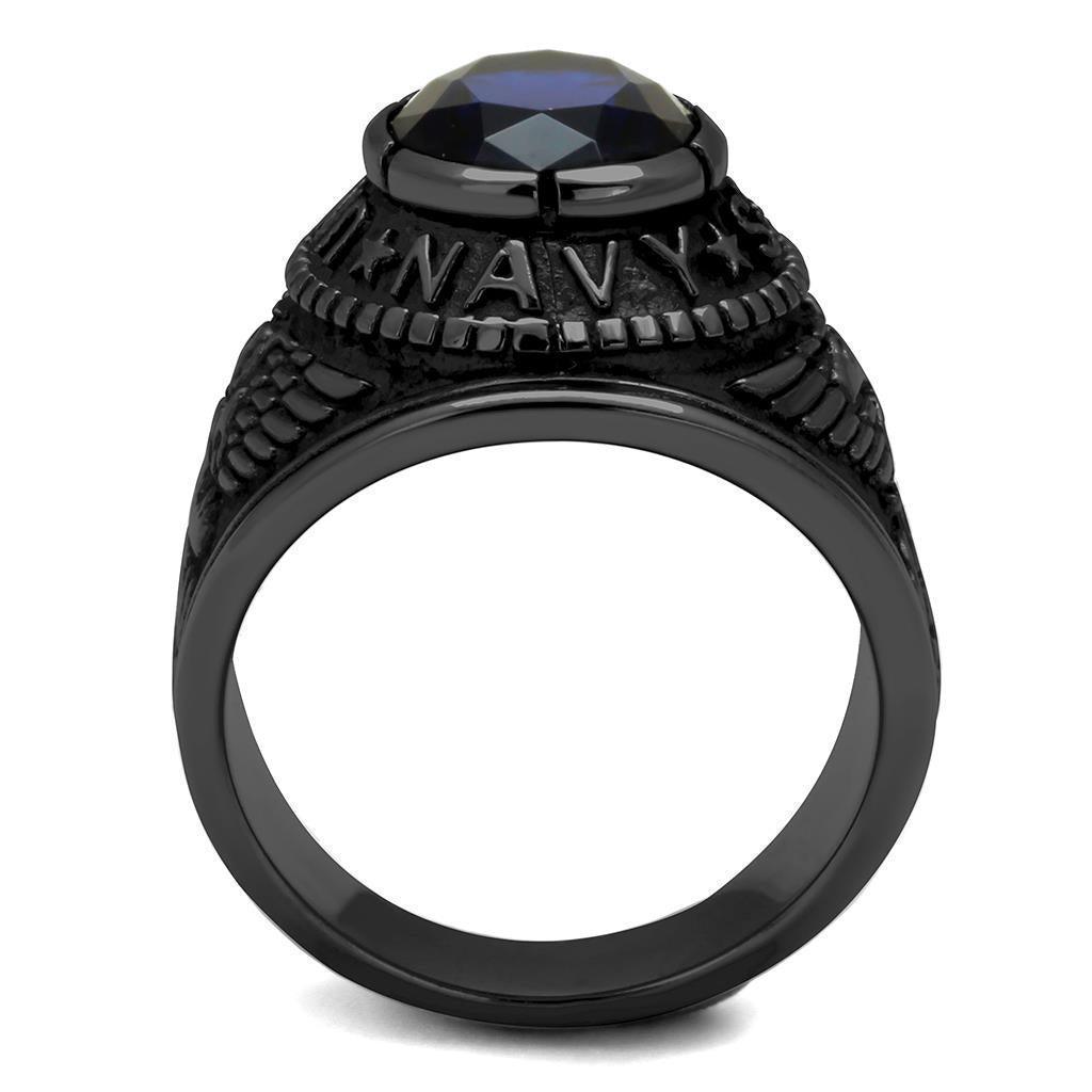 Black Navy Ring for Men and Women Unisex 316L Stainless Steel Military Class Ring with Blue Stone Rock - Jewelry Store by Erik Rayo