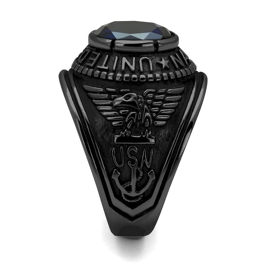 Black Navy Ring for Men and Women Unisex 316L Stainless Steel Military Class Ring with Blue Stone Rock - Jewelry Store by Erik Rayo