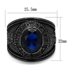 Load image into Gallery viewer, US Navy Ring for Men and Women Unisex Stainless Steel Military Patriotic Ring in Black with Blue Stone Rock - Jewelry Store by Erik Rayo
