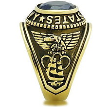 Load image into Gallery viewer, US Navy Ring for Men and Women Unisex Stainless Steel Military Patriotic Ring in Gold with Blue Stone - Jewelry Store by Erik Rayo
