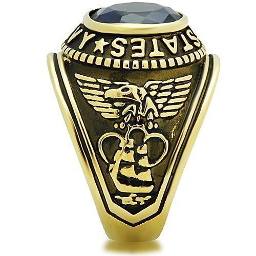 USN Gold Navy Ring for Men and Women Unisex Stainless Steel Military Class Ring with Blue Stone - Jewelry Store by Erik Rayo