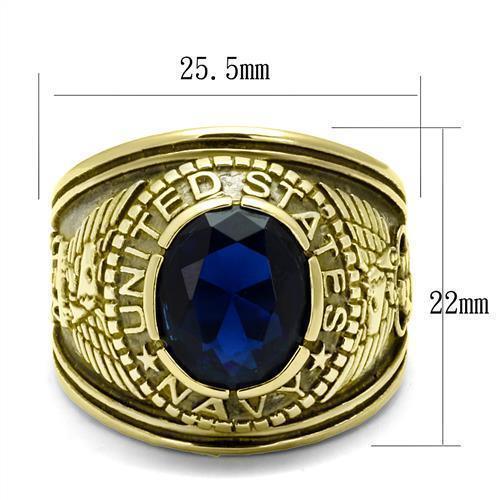 USN Gold Navy Ring for Men and Women Unisex Stainless Steel Military Class Ring with Blue Stone - Jewelry Store by Erik Rayo