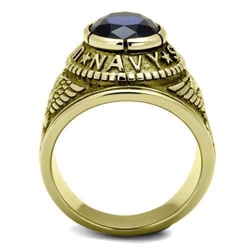 USN Gold Navy Ring for Men and Women Unisex Stainless Steel Military Class Ring with Blue Stone - Jewelry Store by Erik Rayo