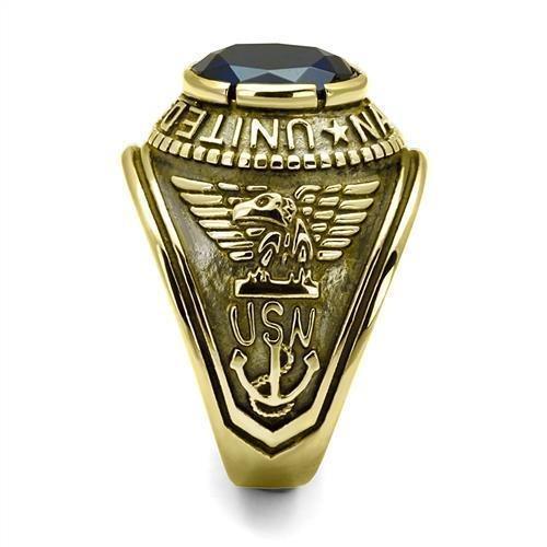 USN Gold Navy Ring for Men and Women Unisex Stainless Steel Military Class Ring with Blue Stone - Jewelry Store by Erik Rayo