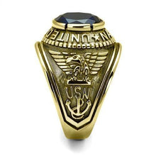 Load image into Gallery viewer, US Navy Ring for Men and Women Unisex Stainless Steel Military Patriotic Ring in Gold with Blue Stone - Jewelry Store by Erik Rayo
