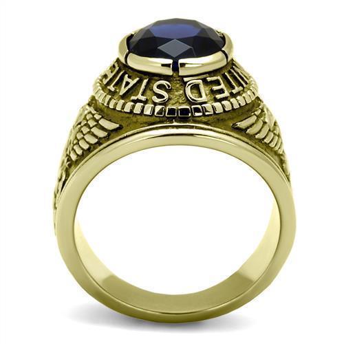 USN Gold Navy Ring for Men and Women Unisex Stainless Steel Military Class Ring with Blue Stone - Jewelry Store by Erik Rayo