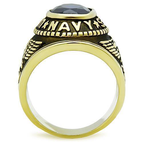 USN Gold Navy Ring for Men and Women Unisex Stainless Steel Military Class Ring with Blue Stone - Jewelry Store by Erik Rayo