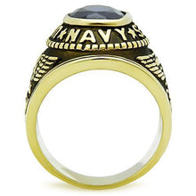 Load image into Gallery viewer, USN Gold Navy Ring for Men and Women Unisex Stainless Steel Military Class Ring with Blue Stone - Jewelry Store by Erik Rayo
