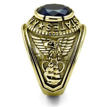 Load image into Gallery viewer, US Navy Ring for Men and Women Unisex Stainless Steel Military Patriotic Ring in Gold with Blue Stone - Jewelry Store by Erik Rayo
