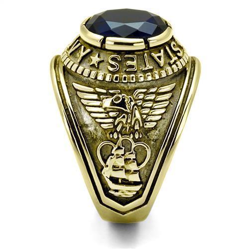 USN Gold Navy Ring for Men and Women Unisex Stainless Steel Military Class Ring with Blue Stone - Jewelry Store by Erik Rayo