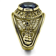 Load image into Gallery viewer, USN Gold Navy Ring for Men and Women Unisex Stainless Steel Military Class Ring with Blue Stone - Jewelry Store by Erik Rayo
