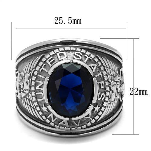 USN Silver Navy Ring for Men and Women Unisex Stainless Steel Military Class Ring with Blue Stone - Jewelry Store by Erik Rayo