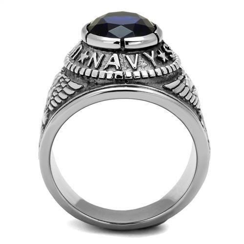 USN Silver Navy Ring for Men and Women Unisex Stainless Steel Military Class Ring with Blue Stone - Jewelry Store by Erik Rayo