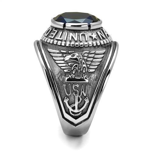 USN Silver Navy Ring for Men and Women Unisex Stainless Steel Military Class Ring with Blue Stone - Jewelry Store by Erik Rayo