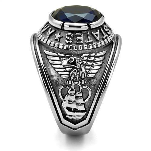 USN Silver Navy Ring for Men and Women Unisex Stainless Steel Military Class Ring with Blue Stone - Jewelry Store by Erik Rayo