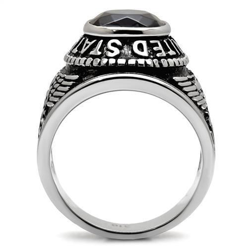 USN Silver Navy Ring for Men and Women Unisex Stainless Steel Military Class Ring with Blue Stone - Jewelry Store by Erik Rayo