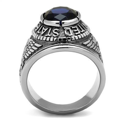 USN Silver Navy Ring for Men and Women Unisex Stainless Steel Military Class Ring with Blue Stone - Jewelry Store by Erik Rayo
