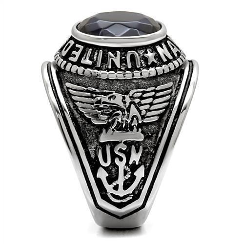 USN Silver Navy Ring for Men and Women Unisex Stainless Steel Military Class Ring with Blue Stone - Jewelry Store by Erik Rayo
