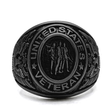 Load image into Gallery viewer, US Veterans Ring for Men and Women Unisex Stainless Steel Military Patriotic Ring in Black - Jewelry Store by Erik Rayo
