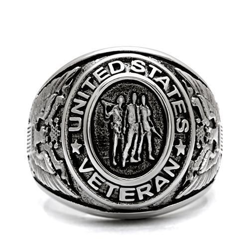 Silver Veterans Military Ring for Men and Women Unisex Stainless Steel Class Ring - Jewelry Store by Erik Rayo