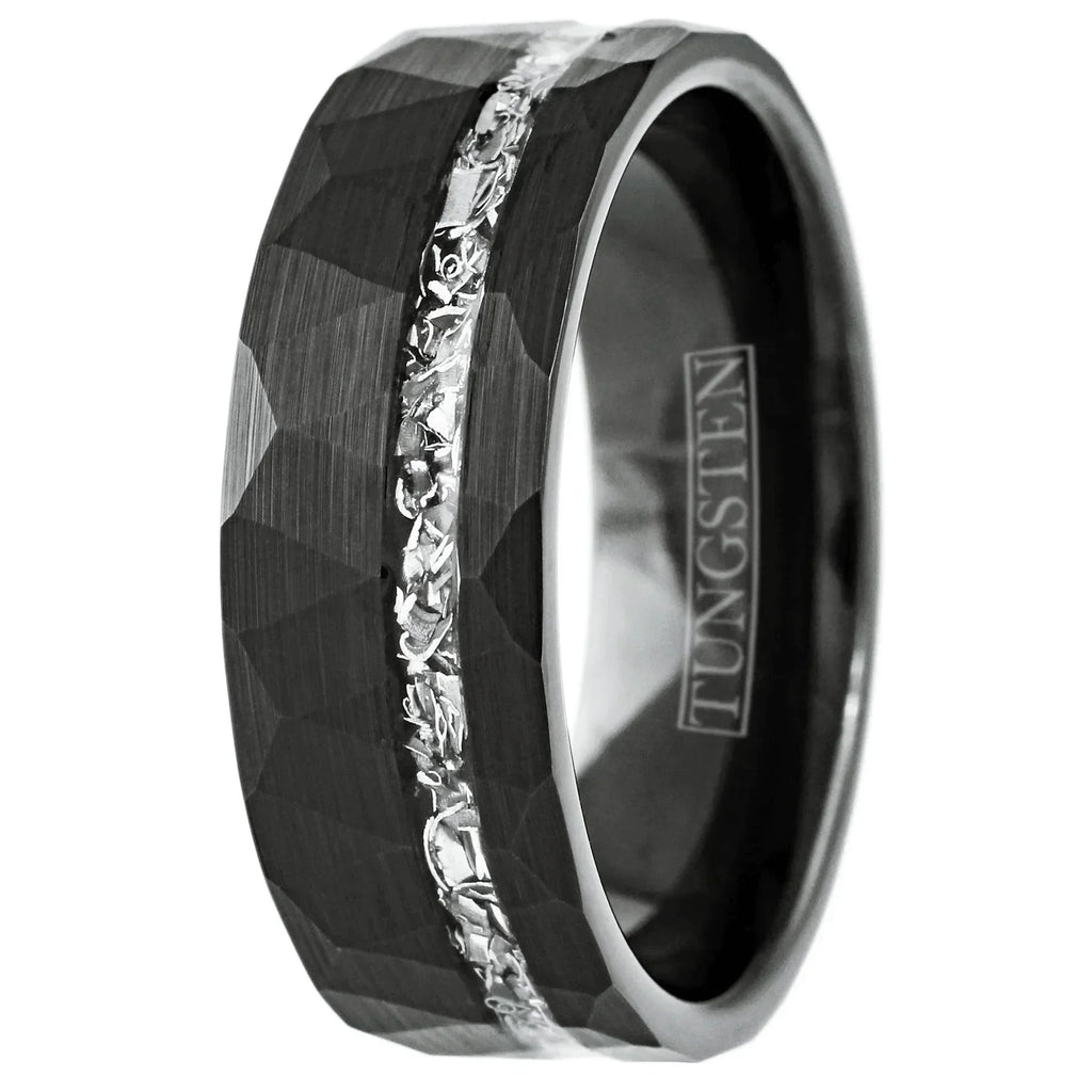 6mm Black Wedding Band with Meteorite Inlay for Men and Women - Jewelry Store by Erik Rayo