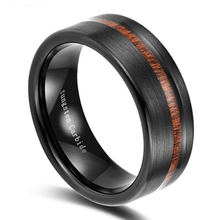 Load image into Gallery viewer, Men&#39;s Wedding Band - Black Brushed Off Center Koa Wood Ring for Men and Women
