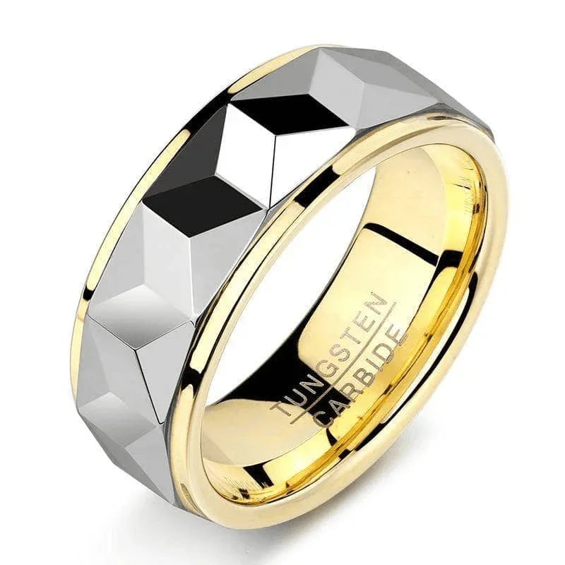 Tungsten Rings for Men Wedding Bands for Him Womens Wedding Bands for Her 8mm Black Gold Diamond Polished - Jewelry Store by Erik Rayo