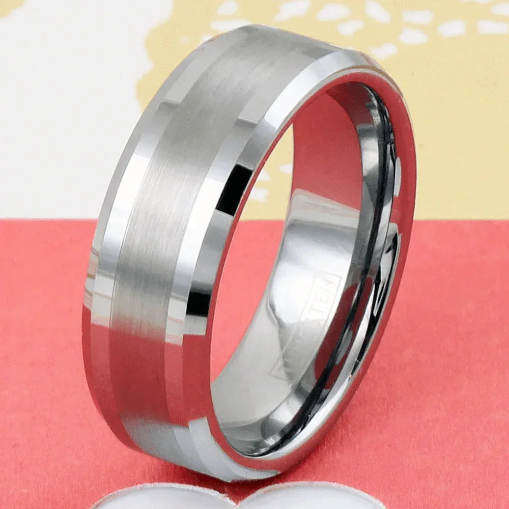Brushed Center Silver Wedding Band Ring for Men and Women - Jewelry Store by Erik Rayo
