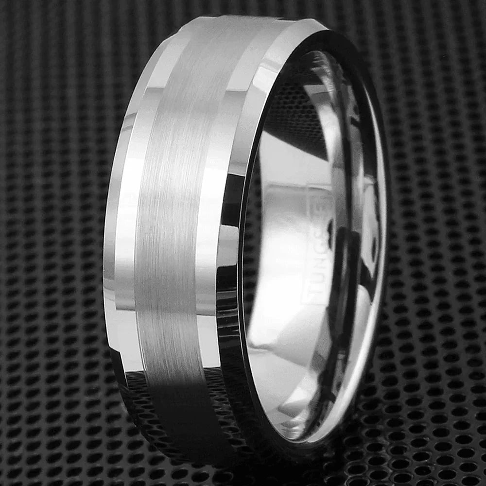 Brushed Center Silver Wedding Band Ring for Men and Women - Jewelry Store by Erik Rayo