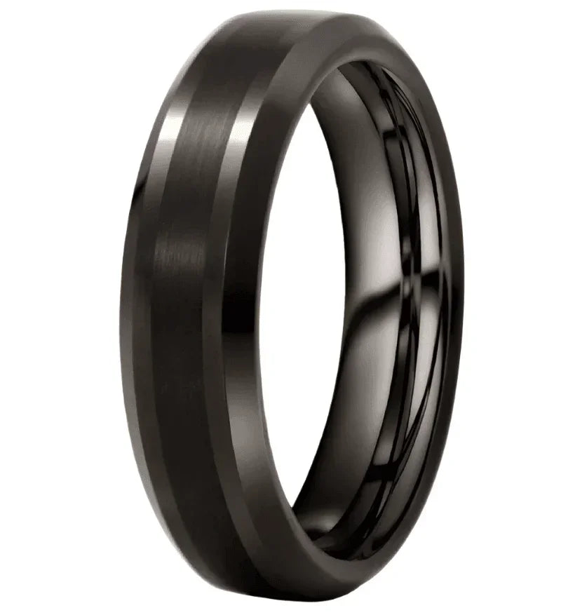 6mm Black Brushed Center Wedding Band Ring for Men and Women - Jewelry Store by Erik Rayo