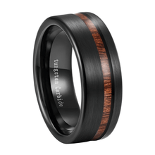 Load image into Gallery viewer, Men&#39;s Wedding Band - Black Brushed Off Center Koa Wood Ring for Men and Women
