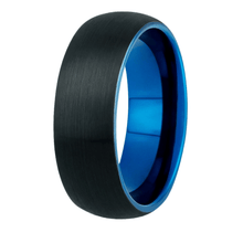 Load image into Gallery viewer, Men&#39;s Wedding Band Rings - Dome Brushed Blue Black - Wedding Rings for Men and Women
