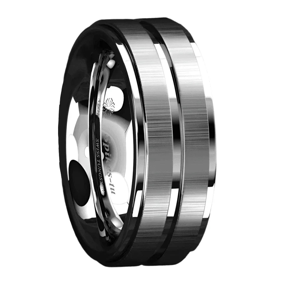 Men's Tungsten Carbide Wedding Band Rings - Vertical Brushed Meteorite Design - Wedding Rings for Men and Women - Jewelry Store by Erik Rayo