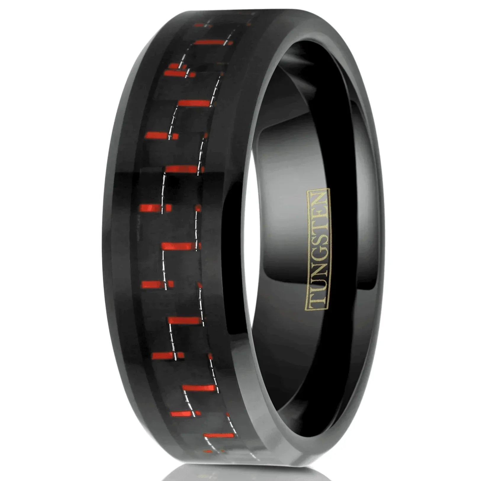 Men’s Wedding Band Ring - 8mm Black & Red Carbon Fiber - Stylish Wedding Rings for Men & Women - Jewelry Store by Erik Rayo