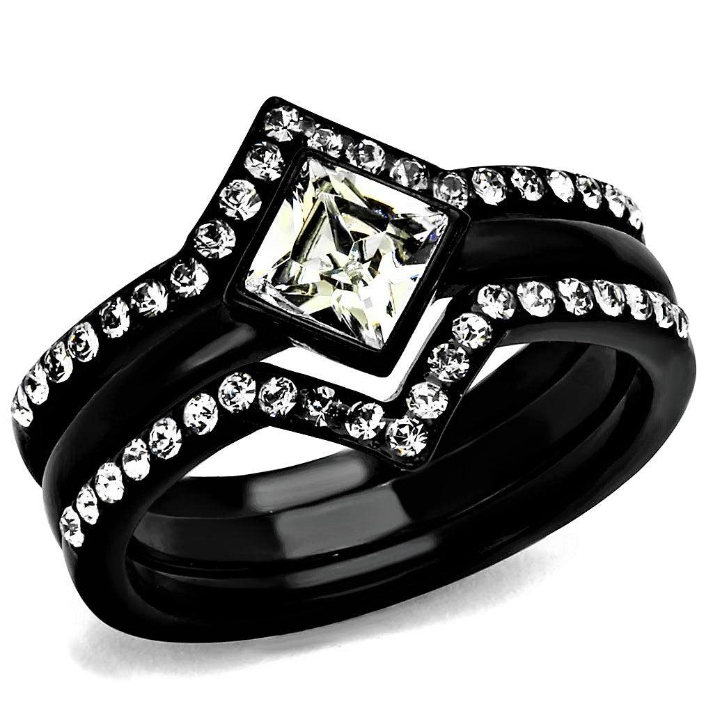 Wedding Rings for Women Engagement Cubic Zirconia Promise Ring Set for Her in Black Tone Achineam - Jewelry Store by Erik Rayo