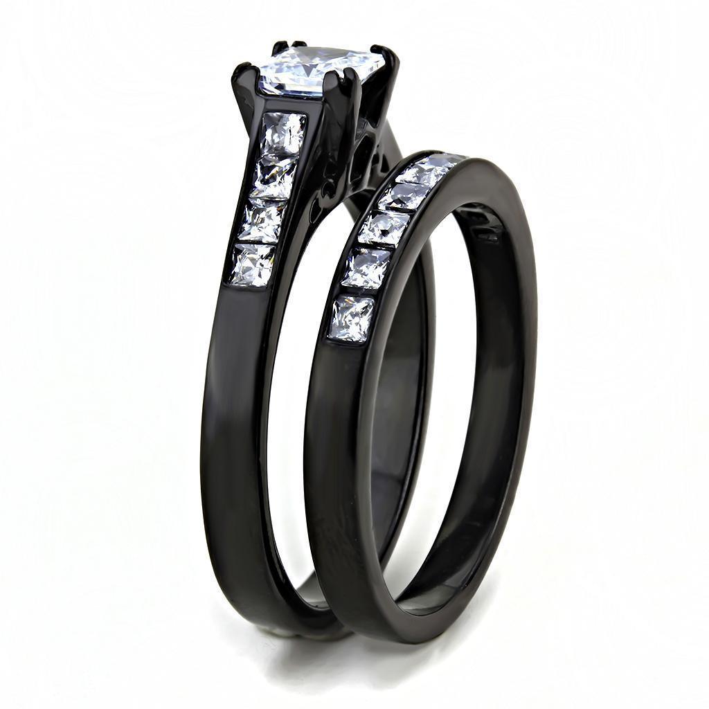 Wedding Rings for Women Engagement Cubic Zirconia Promise Ring Set for Her in Black Tone Aligiers Clear - Jewelry Store by Erik Rayo
