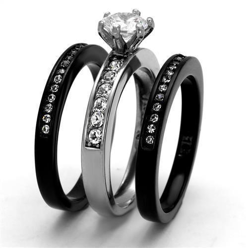 Wedding Rings for Women Engagement Cubic Zirconia Promise Ring Set for Her in Black Tone Eleanora - Jewelry Store by Erik Rayo