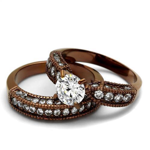 Wedding Rings for Women Engagement Cubic Zirconia Promise Ring Set for Her in Brown Coffee Tone Atri - Jewelry Store by Erik Rayo