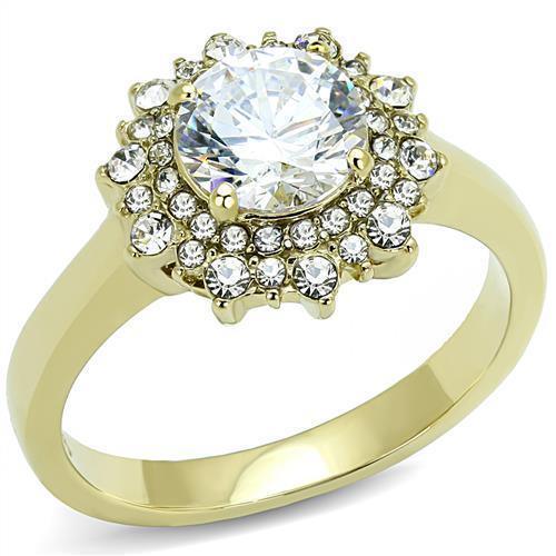 Wedding Rings for Women Engagement Cubic Zirconia Promise Ring Set for Her in Gold Tone in Clear - Jewelry Store by Erik Rayo