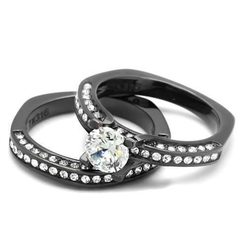 Wedding Rings for Women Engagement Cubic Zirconia Promise Ring Set for Her in Light Black - Jewelry Store by Erik Rayo
