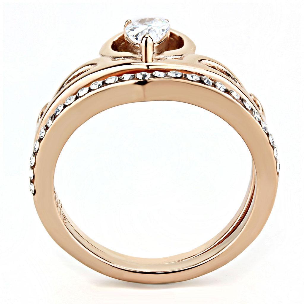 Wedding Rings for Women Engagement Cubic Zirconia Promise Ring Set for Her in Rose Gold Tone Baku Clear - Jewelry Store by Erik Rayo